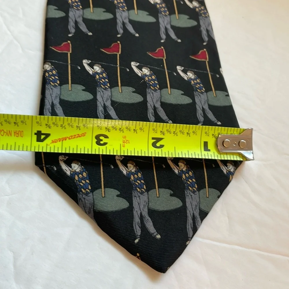 Pebble Beach golf necktie tie 100% silk USA made 56” X 4” black with golfer - Picture 3 of 6